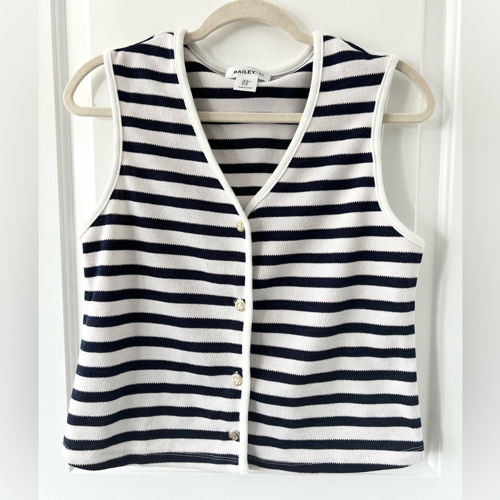 Bailey 44 Striped V-Neck Cropped Gold Button Tank Top Size Medium
